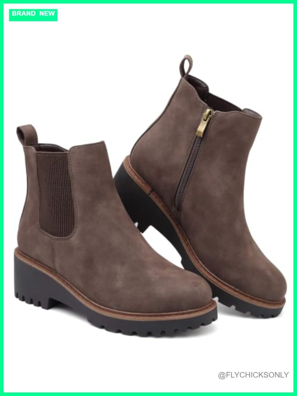 Womens Chelsea Wedge Ankle Boots Side Zip Lug Sole Round Toe
